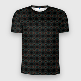 Мужская футболка 3D Slim с принтом Абстракция из многоугольников и линий в Санкт-Петербурге, 100% полиэстер с улучшенными характеристиками | приталенный силуэт, круглая горловина, широкие плечи, сужается к линии бедра | abstraction | lines | polygons | абстракция | бирюзовый | коричневый | линии | многоугольники | молодежный | фигуры | черный