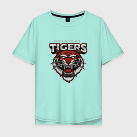 Мужская футболка хлопок Oversize с принтом Голова свирепого тигра Original в Санкт-Петербурге, 100% хлопок | свободный крой, круглый ворот, “спинка” длиннее передней части | tiger | в шапке | год тигра | голова | кошка | крутой | тигр | тигренок | хипстер