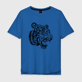 Мужская футболка хлопок Oversize с принтом Голова тигра тату в Санкт-Петербурге, 100% хлопок | свободный крой, круглый ворот, “спинка” длиннее передней части | tiger | в шапке | год тигра | голова | кошка | крутой | тату | тигр | тигренок | хипстер
