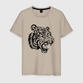 Мужская футболка хлопок с принтом Голова тигра тату в Новосибирске, 100% хлопок | прямой крой, круглый вырез горловины, длина до линии бедер, слегка спущенное плечо. | tiger | в шапке | год тигра | голова | кошка | крутой | тату | тигр | тигренок | хипстер