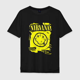 Мужская футболка хлопок Oversize с принтом Smells Like Teen Spirit, Nirvana в Новосибирске, 100% хлопок | свободный крой, круглый ворот, “спинка” длиннее передней части | grunge | kurt cobain | nirvana | smells like teen spirit | группы | курт кобейн | музыка | нирвана | рок | смайл | смайлик