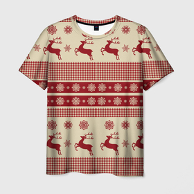 Мужская футболка 3D с принтом Новогодние Олени в Тюмени, 100% полиэфир | прямой крой, круглый вырез горловины, длина до линии бедер | merry christmas | вектор | веселого рождества | новый год | олени | паттерн | рождество