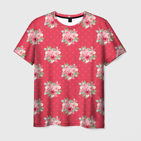 Мужская футболка 3D с принтом Красные цветы розы в Курске, 100% полиэфир | прямой крой, круглый вырез горловины, длина до линии бедер | flowers | весна | лето | розочка | розы | цветочки | цветы