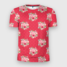 Мужская футболка 3D Slim с принтом Красные цветы розы в Кировске, 100% полиэстер с улучшенными характеристиками | приталенный силуэт, круглая горловина, широкие плечи, сужается к линии бедра | flowers | весна | лето | розочка | розы | цветочки | цветы