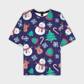 Мужская футболка OVERSIZE 3D с принтом Рождественский Паттерн в Екатеринбурге,  |  | Тематика изображения на принте: deer | merry christmas | веселого рождества | ели | елки | олени | рождество | снеговики | снежинки