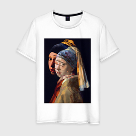 Мужская футболка хлопок с принтом Ян Вермеер, Девушка с жемчужной сережкой в Новосибирске, 100% хлопок | прямой крой, круглый вырез горловины, длина до линии бедер, слегка спущенное плечо. | барокко | живопись | картина | портрет | реализм