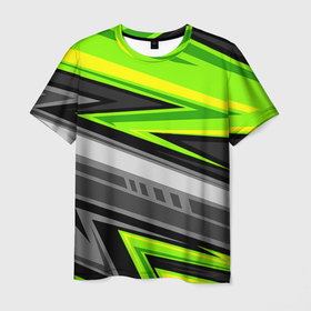 Мужская футболка 3D с принтом Зеленые линии , 100% полиэфир | прямой крой, круглый вырез горловины, длина до линии бедер | colorful | авто | иллюстрация | линии | тюнинг