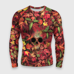 Мужской рашгард 3D с принтом Осенний череп ,  |  | halloween | клен | кленовые | листья | осень | скелет | хеллоуин | череп