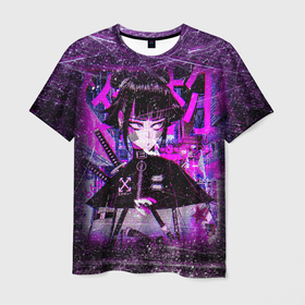 Мужская футболка 3D с принтом Cyberpunk Samurai Anime в Тюмени, 100% полиэфир | прямой крой, круглый вырез горловины, длина до линии бедер | Тематика изображения на принте: 2077 | anime | cyberpunk | girl | grunge | japan | neon | pink | аниме | анимэ | гранж | девочка | девушка | игра | иероглифы | киберпанк | мульт | неон | неоновый | офф вайт | полосы | потертости | самурай | символ | тян | узоры | я