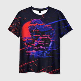 Мужская футболка 3D с принтом Neon Samurai | Неоновый Самурай , 100% полиэфир | прямой крой, круглый вырез горловины, длина до линии бедер | blood | аниме | брызги | краски | кровь | луна | неон | неоновый | полосы | самурай | скелет | черепа