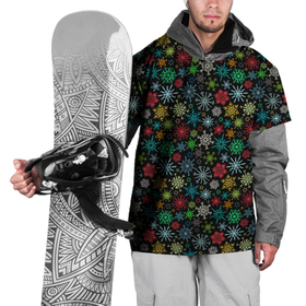 Накидка на куртку 3D с принтом Разноцветные Снежинки в Тюмени, 100% полиэстер |  | merry christmas | дед мороз | ёлка | зима | мороз | новый год | подарок | праздник | рождество | с новым годом | сантаклаус | снег | снеговик | снегурочка | снежинки | снежные узоры | узоры