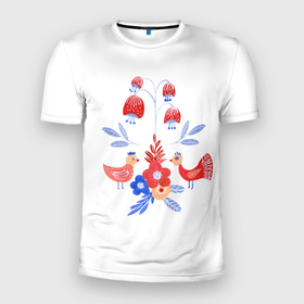 Мужская футболка 3D Slim с принтом Цветочный дизайн и соловей в Новосибирске, 100% полиэстер с улучшенными характеристиками | приталенный силуэт, круглая горловина, широкие плечи, сужается к линии бедра | flower | girly | nightingale | девчушки | соловей | цветок