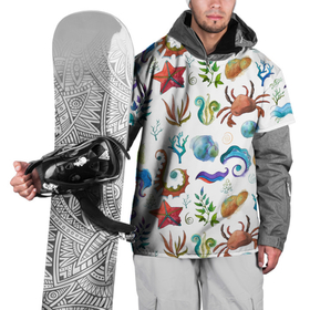 Накидка на куртку 3D с принтом Морской паттерн с крабами и водорослями в Белгороде, 100% полиэстер |  | Тематика изображения на принте: водоросли | краб | море | морской | подводный | рыба