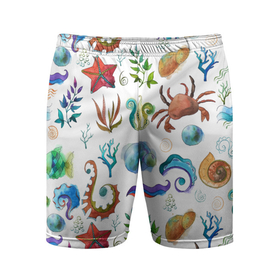 Мужские шорты спортивные с принтом Морской паттерн с крабами и водорослями в Курске,  |  | Тематика изображения на принте: водоросли | краб | море | морской | подводный | рыба