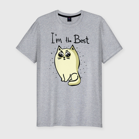 Мужская футболка хлопок Slim с принтом Самый лучший кот в Санкт-Петербурге, 92% хлопок, 8% лайкра | приталенный силуэт, круглый вырез ворота, длина до линии бедра, короткий рукав | 