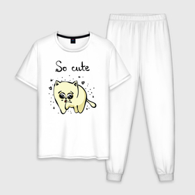 Мужская пижама хлопок с принтом Плачущий кот в Курске, 100% хлопок | брюки и футболка прямого кроя, без карманов, на брюках мягкая резинка на поясе и по низу штанин
 | 
