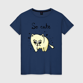 Женская футболка хлопок с принтом Плачущий кот в Курске, 100% хлопок | прямой крой, круглый вырез горловины, длина до линии бедер, слегка спущенное плечо | 