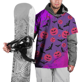 Накидка на куртку 3D с принтом HALLOWEEN NEON в Новосибирске, 100% полиэстер |  | bat | gourd | halloween | haloween | melon | neon | pumpkin | squash | неон | тыква | хеллоин | хеллоуин | хелоин | хэллоуин