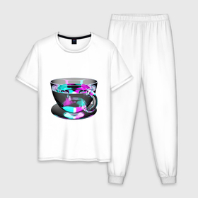 Мужская пижама хлопок с принтом Волшебная чашечка , 100% хлопок | брюки и футболка прямого кроя, без карманов, на брюках мягкая резинка на поясе и по низу штанин
 | Тематика изображения на принте: color cup | magic cup | magic mug | neon cup | волшебная кружка | волшебная чашка | кофе | кружка | магическая кружка | магическая чашка | магия | неоновая кружка | стекло | стеклянная чашка | цветная кружка