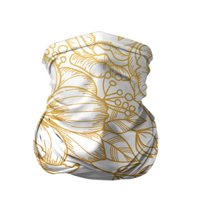 Бандана-труба 3D с принтом Золотые цветы на белом , 100% полиэстер, ткань с особыми свойствами — Activecool | плотность 150‒180 г/м2; хорошо тянется, но сохраняет форму | лето | листья | природа | цветы