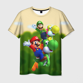 Мужская футболка 3D с принтом Mario   Luigi   Yoshi , 100% полиэфир | прямой крой, круглый вырез горловины, длина до линии бедер | dinosaur | game | luigi | mario | nintendo | super | video game | yoshi | видео игра | динозавр | игра | йоши | луиджи | марио | нинтендо | супер марио