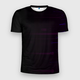 Мужская футболка 3D Slim с принтом Технометрия в Петрозаводске, 100% полиэстер с улучшенными характеристиками | приталенный силуэт, круглая горловина, широкие плечи, сужается к линии бедра | атмосфера | геометрия | математика | пурпур | фиолетовый