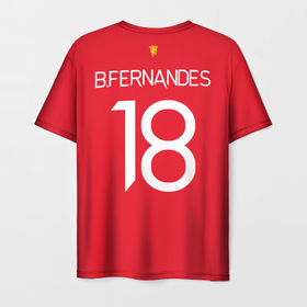 Мужская футболка 3D с принтом Бруну Фернандеш форма Манчестер Юнайтед 2021 2022 в Тюмени, 100% полиэфир | прямой крой, круглый вырез горловины, длина до линии бедер | bruno | fernandes | football | бруну фернандеш | домашняя | манчестер юнайтед | фернандеш | форма | футбол