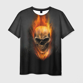 Мужская футболка 3D с принтом Призрак в огне в Новосибирске, 100% полиэфир | прямой крой, круглый вырез горловины, длина до линии бедер | арт | всадник | огонь | призрак | серый