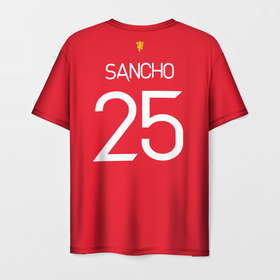 Мужская футболка 3D с принтом Джейдон Санчо форма Манчестер Юнайтед 2021 2022 в Тюмени, 100% полиэфир | прямой крой, круглый вырез горловины, длина до линии бедер | Тематика изображения на принте: sancho | джейдон санчо | домашняя | манчестер | санчо | форма | футбол | юнайтед