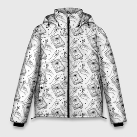 Мужская зимняя куртка 3D с принтом Patern Halloween 4 в Белгороде, верх — 100% полиэстер; подкладка — 100% полиэстер; утеплитель — 100% полиэстер | длина ниже бедра, свободный силуэт Оверсайз. Есть воротник-стойка, отстегивающийся капюшон и ветрозащитная планка. 

Боковые карманы с листочкой на кнопках и внутренний карман на молнии. | Тематика изображения на принте: 31 | bones | holiday | skull | spider | witches
