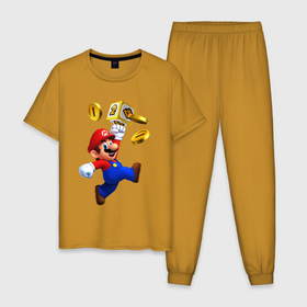 Мужская пижама хлопок с принтом Mario cash в Курске, 100% хлопок | брюки и футболка прямого кроя, без карманов, на брюках мягкая резинка на поясе и по низу штанин
 | coin | mario | nintendo | video game | видео игра | деньги | марио | монета | монеты | нинтендо