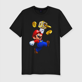 Мужская футболка хлопок Slim с принтом Mario cash , 92% хлопок, 8% лайкра | приталенный силуэт, круглый вырез ворота, длина до линии бедра, короткий рукав | coin | mario | nintendo | video game | видео игра | деньги | марио | монета | монеты | нинтендо