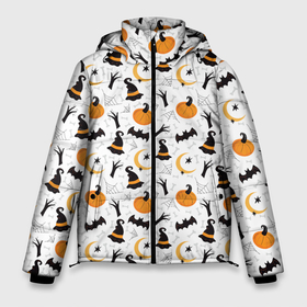 Мужская зимняя куртка 3D с принтом Patern Halloween 5 в Белгороде, верх — 100% полиэстер; подкладка — 100% полиэстер; утеплитель — 100% полиэстер | длина ниже бедра, свободный силуэт Оверсайз. Есть воротник-стойка, отстегивающийся капюшон и ветрозащитная планка. 

Боковые карманы с листочкой на кнопках и внутренний карман на молнии. | Тематика изображения на принте: 31 | bones | holiday | skull | spider | witches