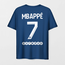 Мужская футболка 3D с принтом Мбаппе ПСЖ форма 2021 2022 в Тюмени, 100% полиэфир | прямой крой, круглый вырез горловины, длина до линии бедер | 2021 | 2022 | football | psg | домашняя | килиан мбаппе | мбаппе | псж | форма | футбол