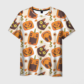 Мужская футболка 3D с принтом Patern Halloween 10 в Екатеринбурге, 100% полиэфир | прямой крой, круглый вырез горловины, длина до линии бедер | Тематика изображения на принте: 31 | bones | holiday | skull | spider | witches