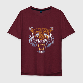 Мужская футболка хлопок Oversize с принтом Tiger Shadow в Екатеринбурге, 100% хлопок | свободный крой, круглый ворот, “спинка” длиннее передней части | Тематика изображения на принте: 2022 | animal | cat | lion | tiger | год тигра | животные | зверь | зубы | кот | кошка | лев | охотник | полосатый | природа | тигр | тигренок | тигрица | хищник