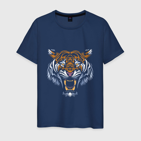 Мужская футболка хлопок с принтом Tiger Shadow в Новосибирске, 100% хлопок | прямой крой, круглый вырез горловины, длина до линии бедер, слегка спущенное плечо. | 2022 | animal | cat | lion | tiger | год тигра | животные | зверь | зубы | кот | кошка | лев | охотник | полосатый | природа | тигр | тигренок | тигрица | хищник
