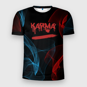 Мужская футболка 3D Slim с принтом Karma, No Fun в Белгороде, 100% полиэстер с улучшенными характеристиками | приталенный силуэт, круглая горловина, широкие плечи, сужается к линии бедра | karma | neon | no fun | nofun | smoke | настроение | питер
