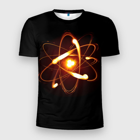 Мужская футболка 3D Slim с принтом А_т_о_м в Курске, 100% полиэстер с улучшенными характеристиками | приталенный силуэт, круглая горловина, широкие плечи, сужается к линии бедра | атом | атомная физка | атомная физкиа | физика