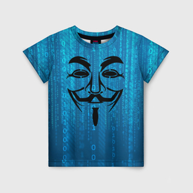 Детская футболка 3D с принтом АНОНИМУС в Екатеринбурге, 100% гипоаллергенный полиэфир | прямой крой, круглый вырез горловины, длина до линии бедер, чуть спущенное плечо, ткань немного тянется | анонимус | вендетта | гай фокс | движение | маска | хакеры