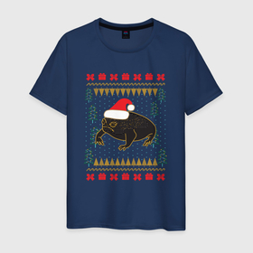 Мужская футболка хлопок с принтом Рождественский свитер Жаба , 100% хлопок | прямой крой, круглый вырез горловины, длина до линии бедер, слегка спущенное плечо. | christmas | ugly sweater | африканская лягушка | дождевая лягушка | жаба | зима | зимний | лягушка | новый год | рождественский свитер | рождество | уродливый свитер | черная лягушка
