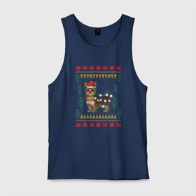 Мужская майка хлопок с принтом Рождественский свитер Йоркшик в Тюмени, 100% хлопок |  | christmas | ugly sweater | вечеринка | йорк | йоркширский терьер | новый год | праздники | рождественский свитер | рождество | собака | собачка | уродливый свитер