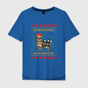 Мужская футболка хлопок Oversize с принтом Рождественский свитер Йоркшик в Санкт-Петербурге, 100% хлопок | свободный крой, круглый ворот, “спинка” длиннее передней части | christmas | ugly sweater | вечеринка | йорк | йоркширский терьер | новый год | праздники | рождественский свитер | рождество | собака | собачка | уродливый свитер