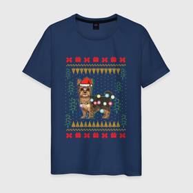 Мужская футболка хлопок с принтом Рождественский свитер Йоркшик , 100% хлопок | прямой крой, круглый вырез горловины, длина до линии бедер, слегка спущенное плечо. | christmas | ugly sweater | вечеринка | йорк | йоркширский терьер | новый год | праздники | рождественский свитер | рождество | собака | собачка | уродливый свитер
