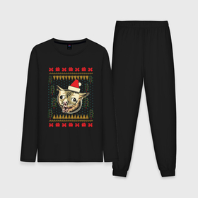 Мужская пижама хлопок (с лонгсливом) с принтом Рождественский свитер кашляющий кот в Петрозаводске,  |  | christmas | coughing cat | ugly sweater | вечеринка | кашляющий кот | кот мем | котик | новогодние праздники | новый год | рождественский свитер | рождество | уродливый свитер
