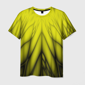 Мужская футболка 3D с принтом Абстракция 535 в Петрозаводске, 100% полиэфир | прямой крой, круглый вырез горловины, длина до линии бедер | геометричный | геометрия | желтый | линии | узор | фрактал | черный