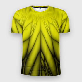 Мужская футболка 3D Slim с принтом Абстракция 535 , 100% полиэстер с улучшенными характеристиками | приталенный силуэт, круглая горловина, широкие плечи, сужается к линии бедра | геометричный | геометрия | желтый | линии | узор | фрактал | черный