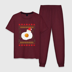Мужская пижама хлопок с принтом Рождественский свитер Кот яичница в Петрозаводске, 100% хлопок | брюки и футболка прямого кроя, без карманов, на брюках мягкая резинка на поясе и по низу штанин
 | christmas | party | ugly sweater | вечеринка | кот | кот мем | кот яичница | мемы | новогодние праздники | новый год | рождественский свитер | рождество | уродливый свитер