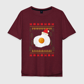 Мужская футболка хлопок Oversize с принтом Рождественский свитер Кот яичница в Новосибирске, 100% хлопок | свободный крой, круглый ворот, “спинка” длиннее передней части | Тематика изображения на принте: christmas | party | ugly sweater | вечеринка | кот | кот мем | кот яичница | мемы | новогодние праздники | новый год | рождественский свитер | рождество | уродливый свитер
