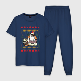 Мужская пижама хлопок с принтом Рождественский свитер Котик с колечками в Кировске, 100% хлопок | брюки и футболка прямого кроя, без карманов, на брюках мягкая резинка на поясе и по низу штанин
 | christmas | fruit loops | loops | meme | ugly sweater | вечеринка | кот мем | котик | новый год | рождественский свитер | рождество | с фруктовыми колечками | уродливый свитер